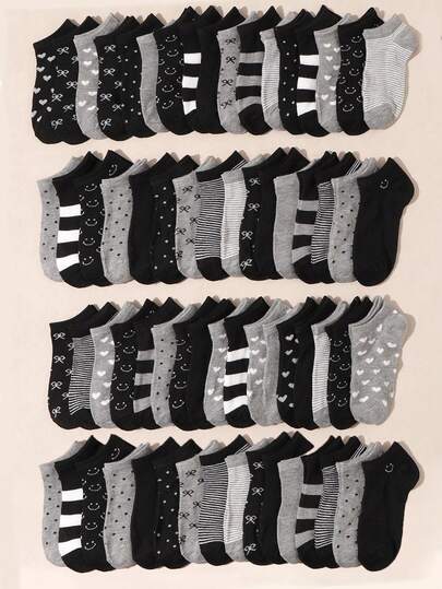 10双装婴幼儿黑白图案隐形袜，春夏低帮船袜，多种图案可选，如人脸、爱心、条纹、蝴蝶结等，透气踝袜，适合日常穿着、返校、校园运动、休闲旅行。