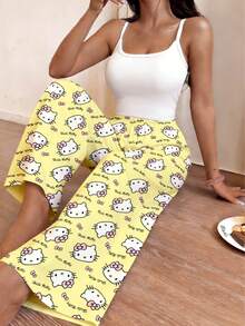 Sanrio 1件Hello Kitty三丽鸥女士睡裤，可爱Y2K风格睡衣，Hello Kitty主题家居裤，冬季款 - 黃色 - 查看 6