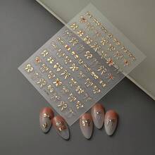 Gold 5D Embossed Nail Art Stickers Decals Bow Nail Stickers For Artificial Nail Art Golden Bowknot Design Se--Adhesive Different Gold Bow Manicure Decorations For Women Nails Supplies - 風格5 - 查看 4