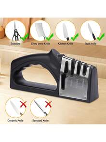 4-In-1 Manual Knife Sharpener, Suitable For Kitchen Knives, Fruit Knives, Steel Knives, Scissors, Provides 3-Level Precise Sharpening. Non-Slip Base, Suitable For Household Use. - Multicolor - View 6
