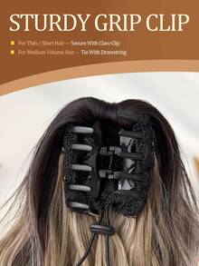 16 Inch Claw Shaped Ombre Ponytail Hair Extension, Brown To Black Gradient, Heat-Resistant Synthetic Fiber, Suitable For Women's Christmas, Halloween, Music Festivals And Daily Wear - Two-Tone - View 11