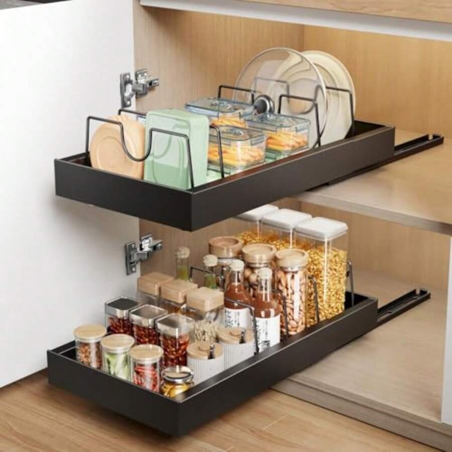 CYPNOrganizador de Gabinete Corredero Cocina Cajones Organizadores de Alacena Sartenes y Ollas Organizador de Tapas de Ollas Platos en Alacena Cajones Deslizables para Cocina Negro Metal 1 Piezas TofaneyFashion - 227749020 - Ver 1