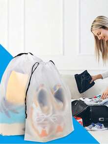 10个装抽绳袋，批发透明磨砂塑料内衣袋、旅行鞋袋、服装收纳袋、服装包装袋、收纳袋、化妆包、口红收纳袋、化妆品收纳袋、便携式多用途收纳袋，非常适合用作购物袋，也是返校、海滩、度假、母亲节、夏季、新年、斋月、开斋节、情人节、圣诞节或感恩节的完美礼物。