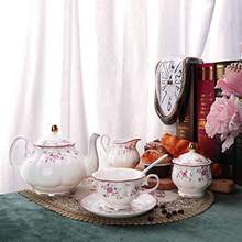 Vintage Porcelain Tea Set For Women Tea Party Cup And Saucer Set For 6 Wedding Floral Teapot Set For Adults Pink Rose - Hồng - Xem 6