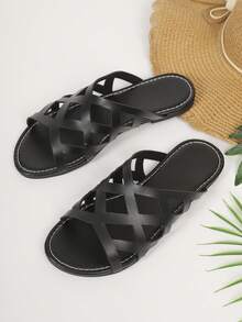 Women's Hollow Out Casual Beach Flat Sandals - Black - View 6