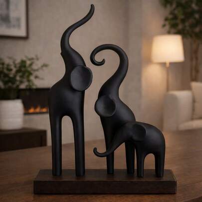 Escultura Elefantes Decorativa Moderna | Família Elefante Preto para Sala e Aparador escultura