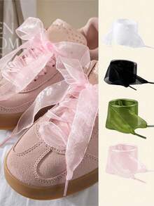 1 Pair Women's Chiffon Mesh Ribbon Shoelaces 120cm, Transparent Minimalist Ballet Style Shoe Laces Accessory, Suitable For Dress Shoes, Casual Shoes And More,Mother's Day Gift,Bedroom Decor,Garden,Kitchen Decor,Summer,Beach,Travel Essentials,Room Decor,Squishy,Graduation - Multicolor - View 2