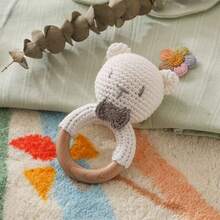 Handmade Woven Large Ring White Bear Rattle, Baby Shaker Rattle, Grasping Toy, Built-In Bell, 3D Cute Design, Detailed, Attracts Baby's Attention, Trains Baby's Hearing, Perfect Baby Birthday, Halloween, Christmas Gift - Multicolor - View 9