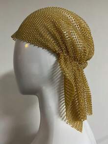 女士金色水钻渔网头巾，个性化发饰，适合日常佩戴、跳舞、婚礼、派对、活动、情人节等场合，也可作睡帽使用。 - 彩色 - 查看 10