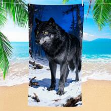 1pc Snow Wolf Beach Towel, Super Soft Microfiber Extra Large Beach Blanket, Super Absorbent Bath Towel, Suitable For Travel, Swimming Pool, Diving, Surfing, Yoga, Camping, Available In Multiple Sizes, Beach Accessories For Beach, Pool, Travel, Camping, Yoga - Multicolor - View 2