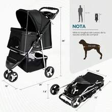 Carriola para Perro MTQ Carriola para Mascotas con Cesta de Alenamiento y Portavasos Carriola para Gatos con Función de Freno Carriola para Perritos Gato y Conejo Negro - Negro - - Ver 6