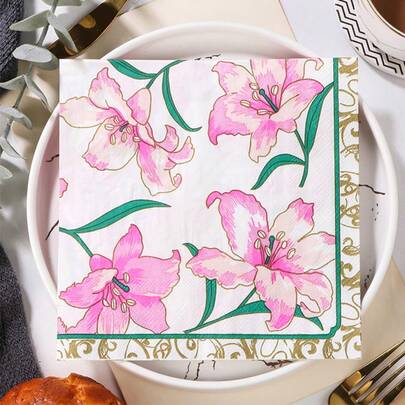 20pcs Romantic Floral Napkins For Valentine's Day, Tulip Pattern Disposable Napkins For New Year, Wedding, Birthday, Holiday Party Table Decoration