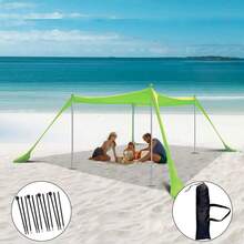 6人便携式沙滩遮阳帐篷，易于搭建，户外露营遮阳棚，带抽绳封口，合金框架，四季通用涤纶遮阳帐篷，适用于沙滩、花园和野餐，防水，纯色 - 彩色 - 查看 11