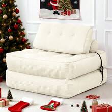 Folding Sofa Bed, Convertible Sleeper Chair With Extra Wide Seat, Oversized Foldable Floor Couch With Back Support & Pillow, Futon Mattress For Living Room/Bedroom/Adults, Single, Beige - 米色 - 查看 1