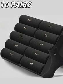 10双装男士商务休闲袜，抗菌、透气、吸湿排汗、防臭，中筒长度，字母图案 - 可机洗，秋季款