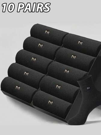 10 par herrstrumpor för affärsbruk, antibakteriella, andningsbara, fukttransporterande, luktresistenta, längd till mitten av vaden, bokstavsmönster - maskintvättbara, höst