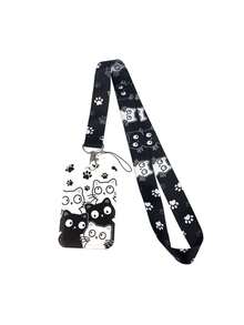 1个休闲猫咪图案挂绳证件套，适用于医生、护士、学生、教师的证件带保护套，可作为礼物或日常使用。 - 彩色 - 查看 9