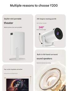 YH200 Mini Portable Smart Projector, USB Powered, Compatible With Smartphones And Tablets. It Has 360 ANSI Lumens Brightness, Supports WiFi 6 And Bluetooth 5.0, Runs On Android 11.0 OS, Built-In Hi-Fi Stereo, And Supports 1080p Playback. (Optimal Projection Distance: 0.3 Meters-1.3 Meters, Projector Should Operate At The Specified Rated Power, Otherwise It May Affect The Projection Effect.) - Multicolor - View 9