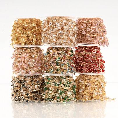 1 Meter Colorful Zirconia Handmade Square-Shaped Zirconia Chain Accessory Jewelry Making Chains For Women Jewelry Making Clothing Shoes And Bags Making Chains Accessory