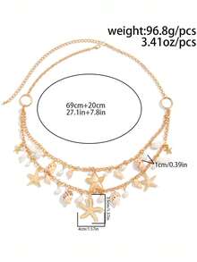 1件波西米亚风海洋元素海星贝壳仿珍珠吊坠多层腰链/身体链，时尚个性创意3D海星贝壳吊坠身体饰品，适合女性日常、度假、派对佩戴