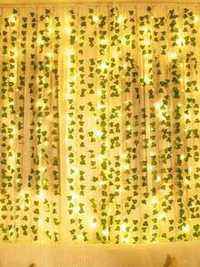 2/3M Artificial Ivy Leaf Vine Copper Wire Lights, Green Leaves With Copper Wire LED Decorative String Lights, Battery Powered, Suitable For Indoor Wall Decor, Bedroom Decor, Yard Decor, Creating Spring Ambiance - Green - View 1