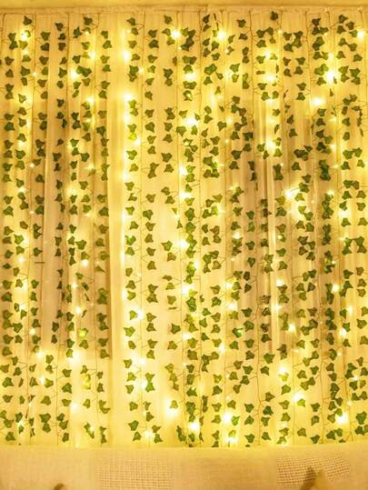 2/3米人造常春藤叶藤蔓铜线灯串，绿叶铜线LED装饰灯串，电池供电，适用于室内墙面装饰、卧室装饰、庭院装饰，营造春日氛围