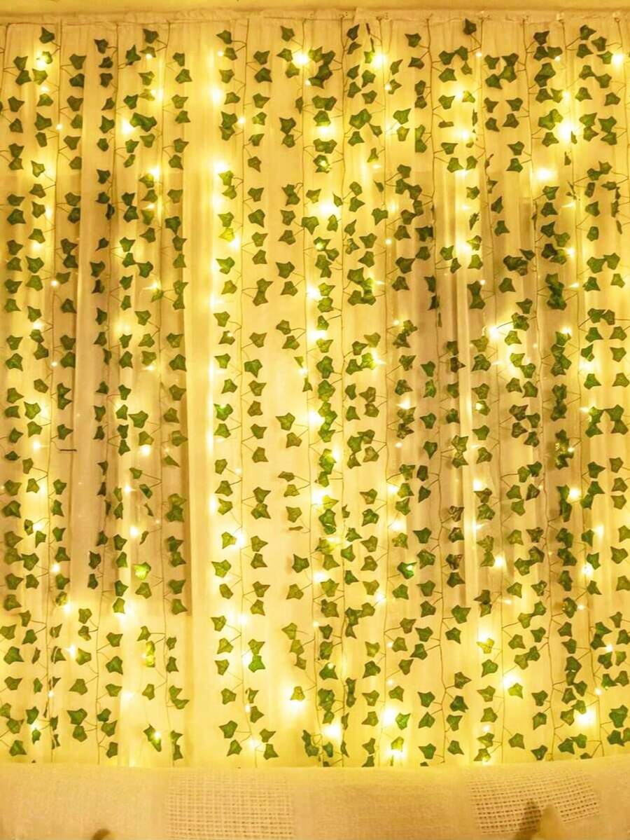 2/3M Artificial Ivy Leaf Vine Copper Wire Lights, Green Leaves With Copper Wire LED Decorative String Lights, Battery Powered, Suitable For Indoor Wall Decor, Bedroom Decor, Yard Decor, Creating Spring Ambiance - Green - View 1
