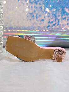 2026新款女士水钻电镀高跟鞋裸色绑带撞色女士高跟凉鞋 - 粉色 - 查看 6