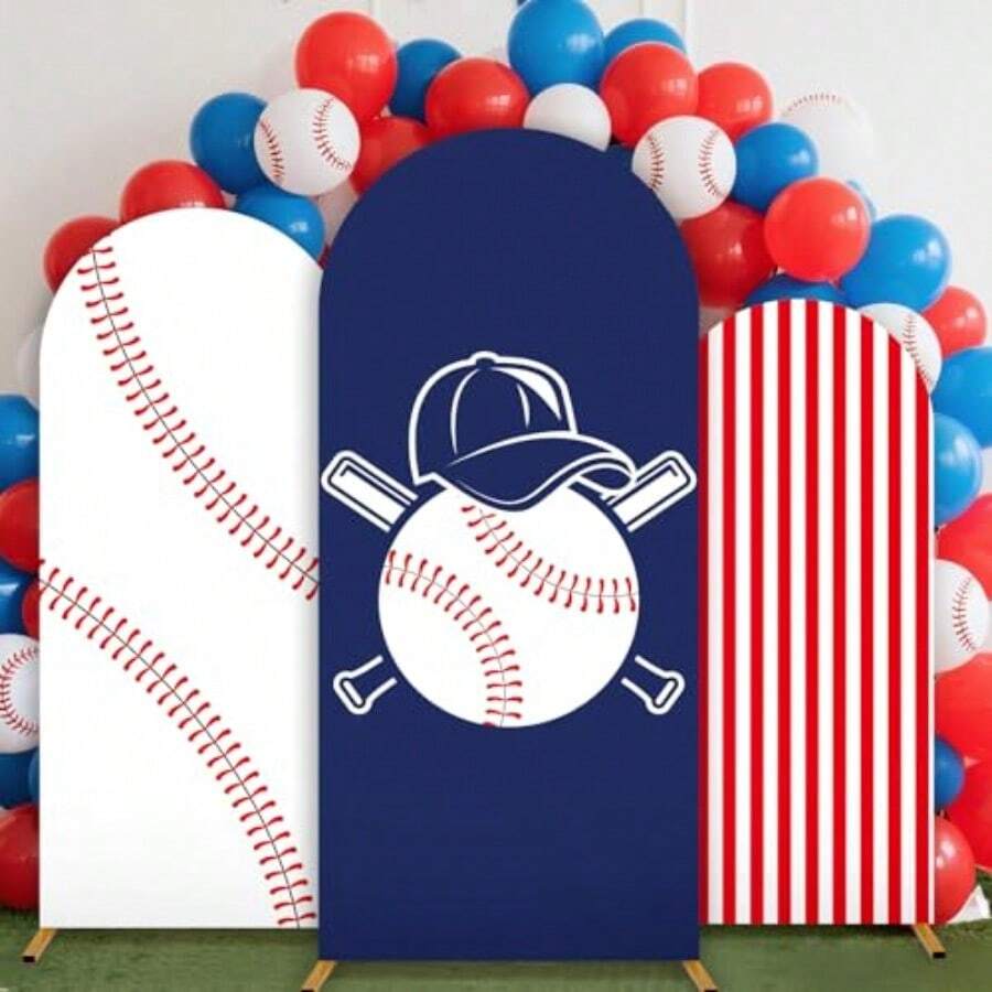 Decoraciones de fiesta de béisbol arco de béisbol cubiertas de telón de fondo deportes fiesta temática fondo de fotos de elastano cubierta de soporte para niños cumpleaños fiesta deportiva - como en la foto - Ver 1