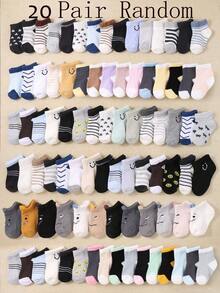 20/10/6 双装婴儿及幼儿袜子，休闲运动袜，男女童均适用，图案包括星星、条纹、人脸、蝴蝶结设计，柔软舒适，适合 0-3 岁儿童。 - 彩色 - 查看 16