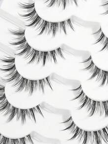 7 Pairs Natural Criss-Cross Full Head False Eyelashes, Transparent Eyelash Stem, Suitable For Daily Wear, Cartoon Style, Travel Essential - 黑色 - 查看 8