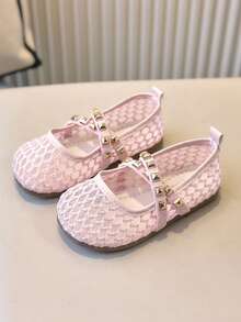 1 Pair Girls' Mesh Breathable Hollow-Out Slip-On Flat Shoes, Suitable For Summer Casual Wear - Pink - View 1