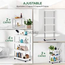 Carrito Organizador de 5 Niveles con Ruedas y 8 Ganchos, Almacenamiento Multifuncional, Estable y Duradero, Diseño de Malla Hueca, Blanco - por defecto - Ver 3