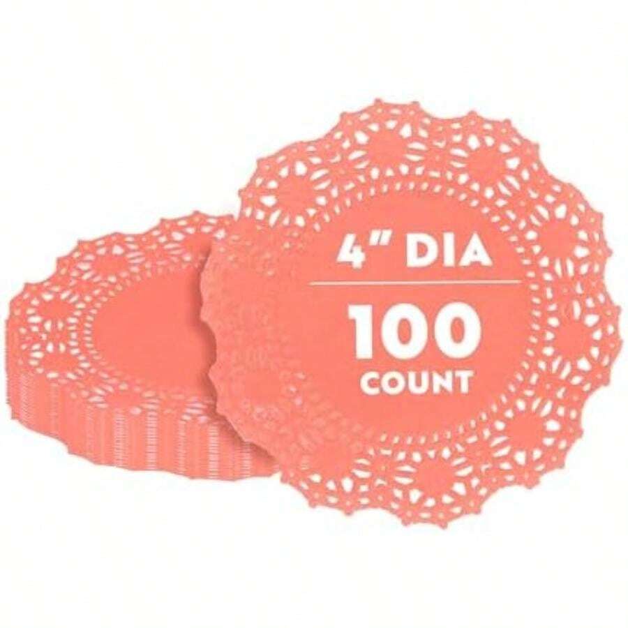Pastry Tek - Tapetes de encaje de 12 x 12 pulgadas, 100 manteles individuales decorativos, redondos, desechables, color azul marino, para decoración de mesa de cumpleaños o bodas(Rojo - 10 cm) - Multicolor - Ver 1