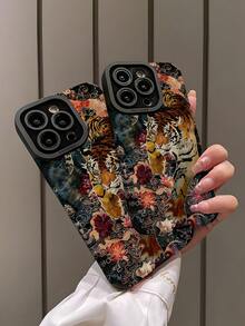 1件装 时尚复古可爱虎纹图案高端仿皮防摔防指纹防震手机壳 兼容苹果及其他型号 - 彩色 - 查看 5