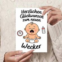 1pc Humorous Greeting Card With Envelope - "Crying Baby & Clock" Design, Clean White Scene, Perfect For New Parents, Ideal For Lighthearted Baby Shower Moments, Baby Greeting Card|Playful New Parent Theme Card|Paper Greeting Card - Multicolor - View 9