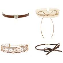 1/4/5/6pcs Handmade Lolita Accessories Women's Neckband Bowknot Blue Heart Pendant Choker Collarbone Chain Butterfly Necklace Suitable For Comic Exhibition Activities Necklace - Sợi len sóng xanh số 3 - Xem 11