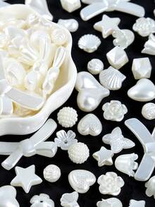 30/50/100g Assorted ABS Faux Pearl Beads, Heart Flower Star Bowknot White Pearl Beads For Jewelry Making, DIY Bracelets Necklaces Earrings Key Chains Crafts Accessories - Pearl - View 6