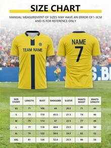 1pc Custom Villarreal Style Soccer Jersey, Featuring Yellow Patch Design With Complete Graphics. Comfortable For Sports, Watching Games Or Social Events. Summer - Ginger - View 2