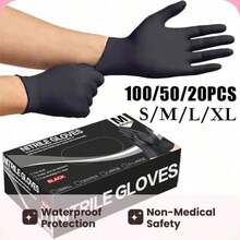 100/20 PCS, Black Nitrile Gloves, Durable And Waterproof, Ideal For Bathroom Cleaning, Tattooing, Outdoor Car Washing, Kitchen Cleanup, And Hair Salons. Non-Medical Hand Gloves. Valentine' S Gift,Gift For Her/Him/Couples/Teen Girls/Room Decor Lovers - 黑色 - 查看 2