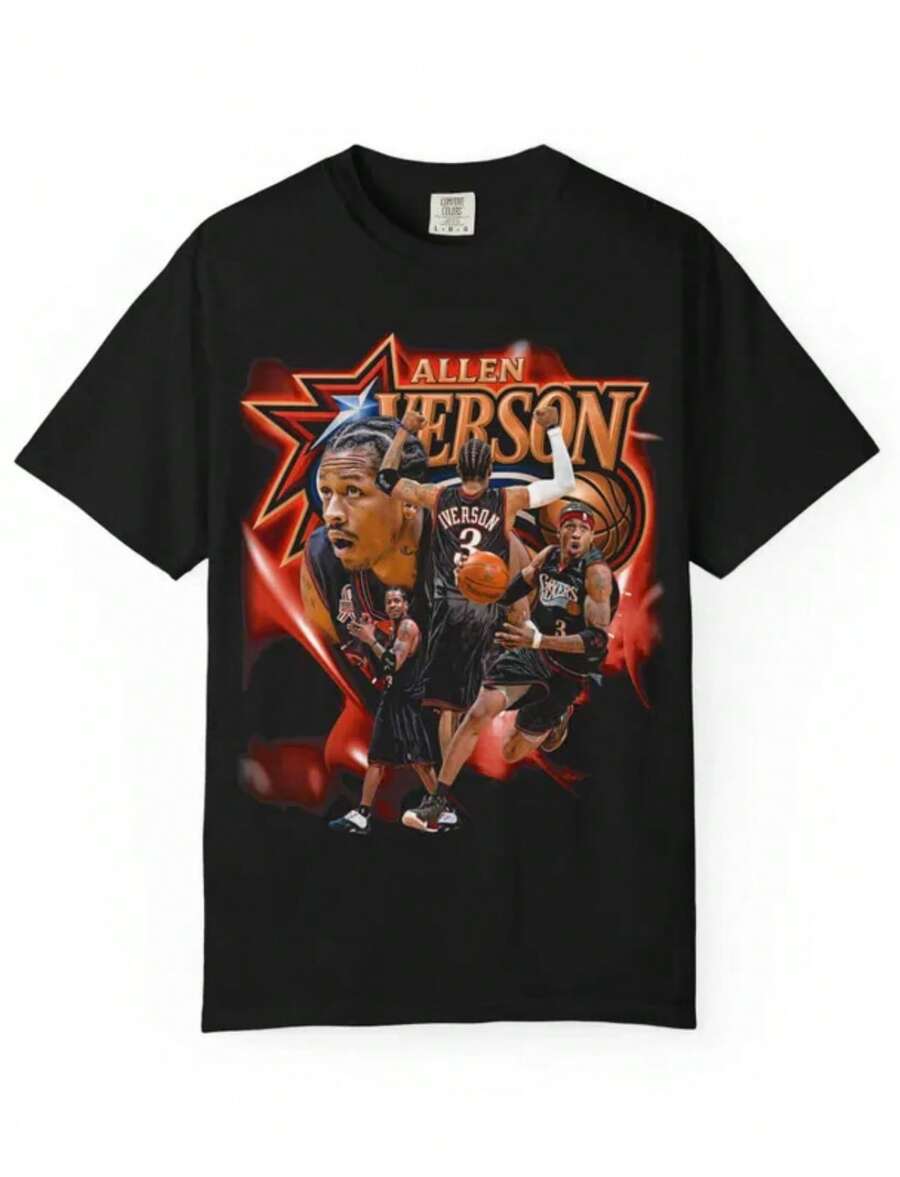 Iverson Vintage T-Shirt _ Philadelphia 76ers Retro Tee _ 90s Style Basketball Graphic Shirt _ Colors - 黑色 - 查看 1