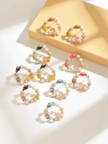 1對創意可愛海星、海貝、珍珠鑲嵌吊墜耳環，適用於夏季時尚和沙灘穿搭