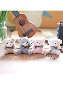 5个卡通领结泰迪熊毛绒玩具，可DIY钥匙扣、包包挂件，适合情人节、毕业派对、生日礼盒、婚礼派对装饰、生日派对DIY装饰、包包钥匙扣挂件、圣诞节、儿童派对礼物、儿童礼物、泰迪熊 - 彩色 - 查看 9