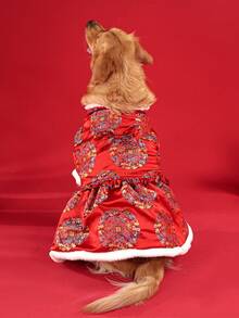 New Polyester Chinese Festival Pet Dress, Suitable For Outings Or Home Wear For Small To Medium Poodle And Bichon Frise Dogs - Red - View 9