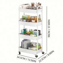 Black & White Kitchen Storage Cart - 3/5-Tier Optional With 360° Swivel Wheels, Mobile Rolling Organizer For Snacks Fruits & Spices, Versatile Shelf For Living Room & Study - 白色四層 - 查看 7