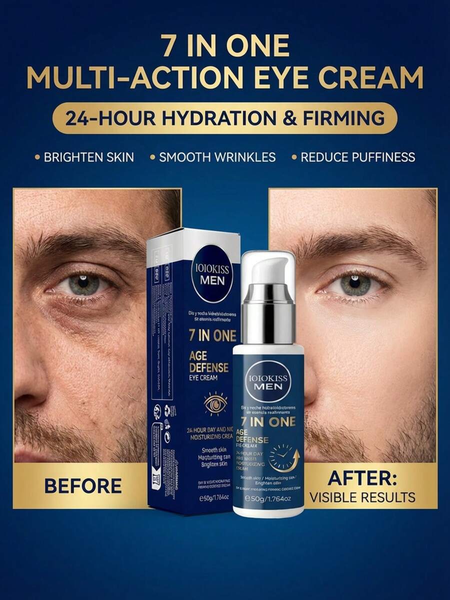 IOIOKISS 男士7合1抗衰老眼霜，50克大容量。日夜双效保湿修护，深层滋养，紧致提拉眼周肌肤，有效淡化细纹和皱纹，抚平眼袋和黑眼圈，提亮肤色。专为男士设计，清爽不油腻。 - 藏蓝色 - 查看 1