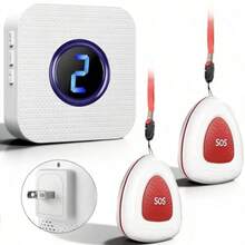 Sistema de Llamada inalambrica para Enfermeras/Cuidadores Alcance >1000 pies Ideal para hogares Adultos Mayores Pacientes y discapacitados Incluye 1 Receptor enchufable + 2 emisor - 1 transmisores 2 buscadores - Ver 8