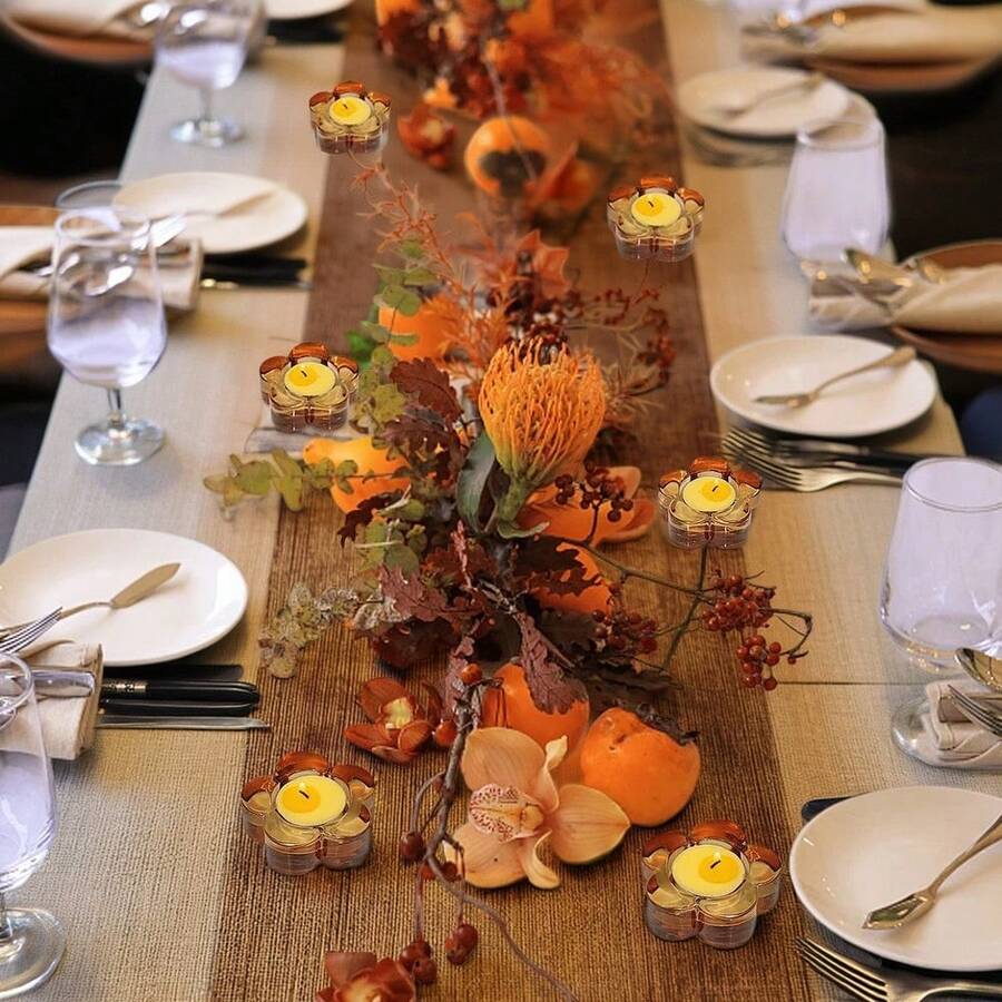 Quartet Of Amber Glass Tealight Holders: Elegant Table Centerpieces For Festive Occasions, Weddings, Parties, And Holiday Home Decorations - Multicolor - View 1