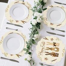 2/4/6/8件装长方形复古复活节三兔蝴蝶结餐垫，春季复活节餐垫，复古餐桌装饰，胡萝卜鸡蛋蝴蝶结叶子复活节季节性节日餐垫，适用于厨房餐厅