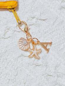 1pc Bohemian Style Gold Letter Keychain With Shell And Starfish Decoration, A-Z Letter Options, Suitable For Holiday And Beach Themes - Multicolor - View 2